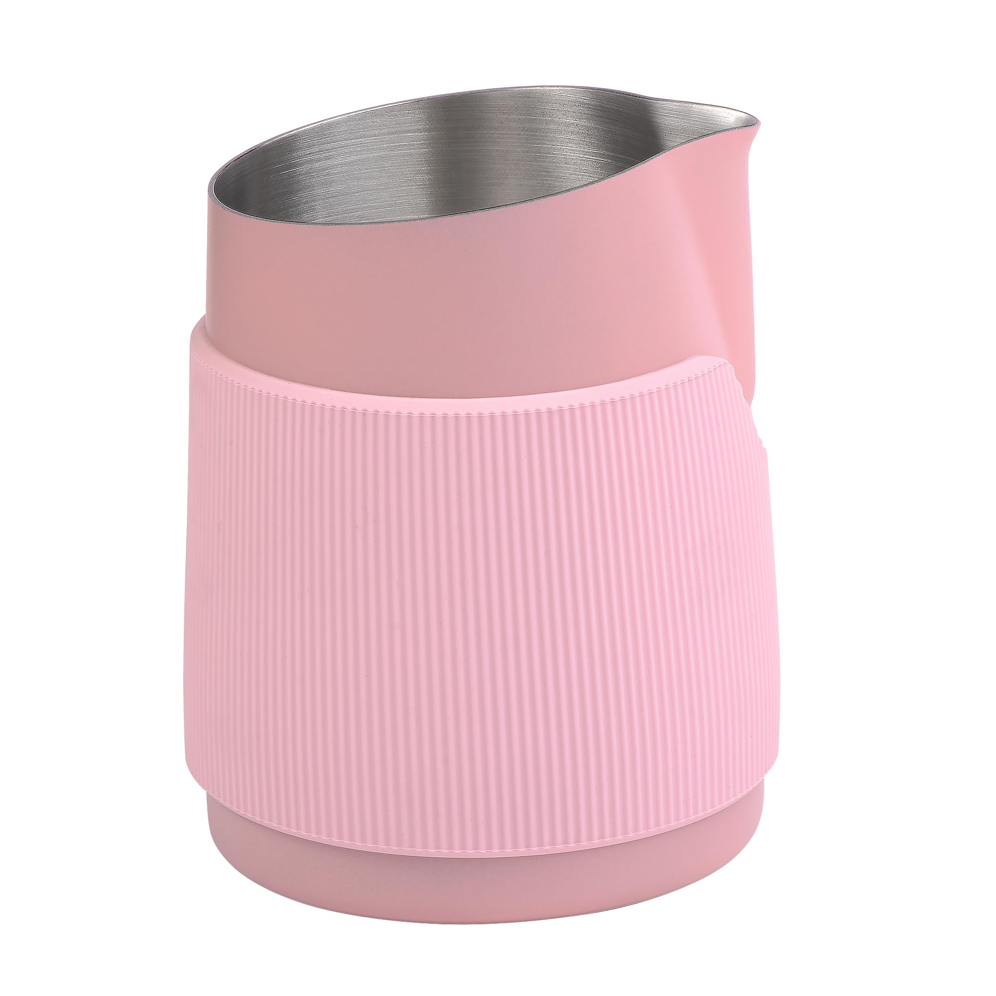 Normcore Handleless Milk Frothing Jug, Milk Pitcher 430.9 g, Milk Frother Steamer Cup Stainless Steel Espresso Cup, Round Spout, Pink, 450ml