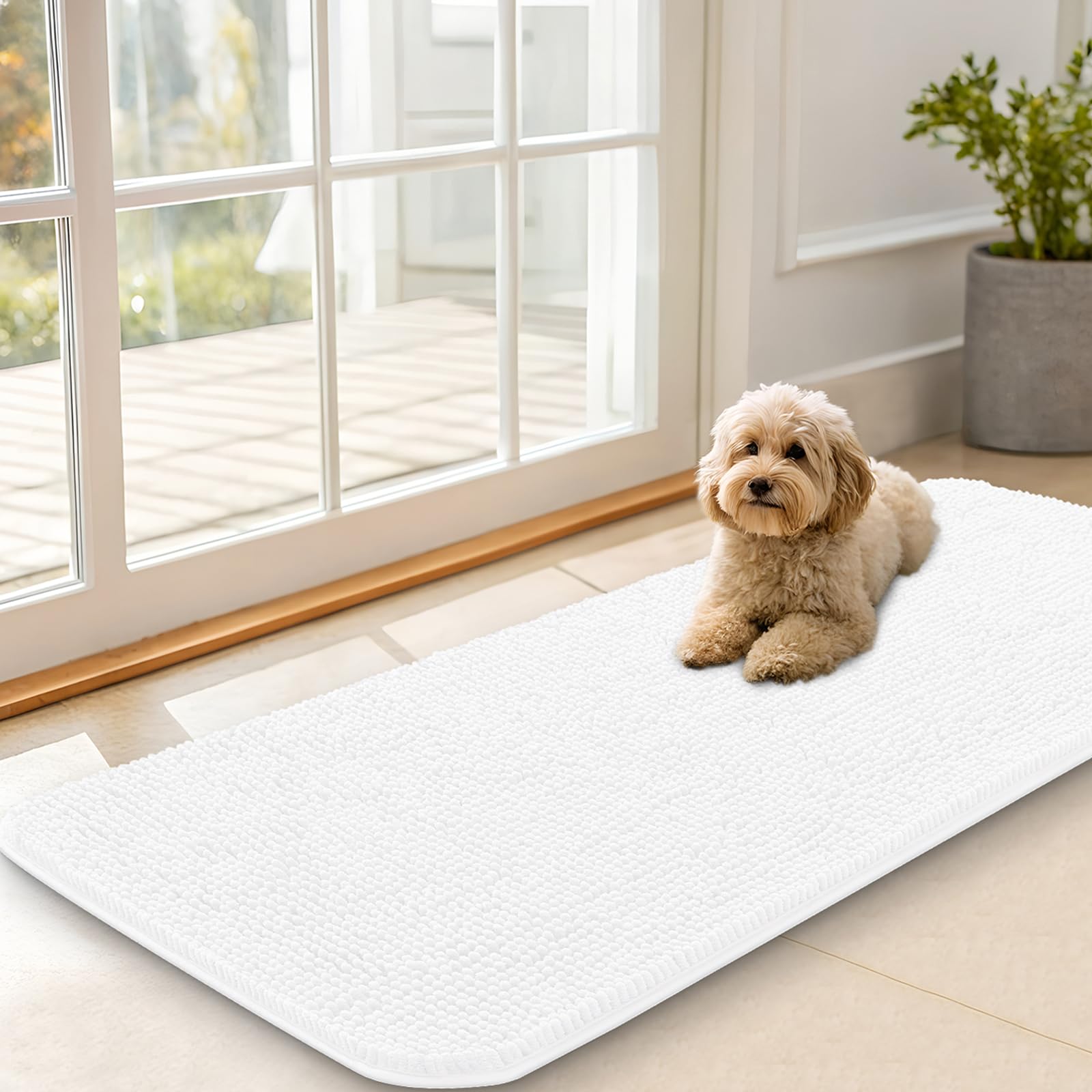 OLANLY Dog Door Mat for Muddy Paws 47x20, Super Absorbent Chenille Mud Mat
