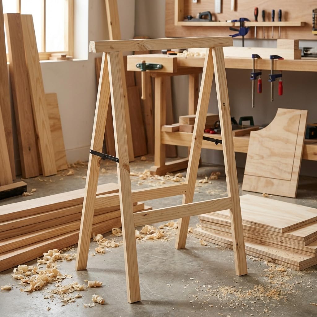 Suinga Confezione da 2 cavalletti in legno pieghevoli per falegnameria e fai da te 100 x 73,5 cm | ideale per montare tavole e tagliare legno