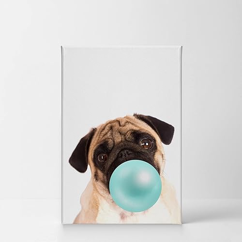 Miniatura 2 de Smile Art Design Lindo cachorro carlino animal goma de mascar arte verde azulado lienzo impresión foto arte de pared decoración del hogar, arte pop