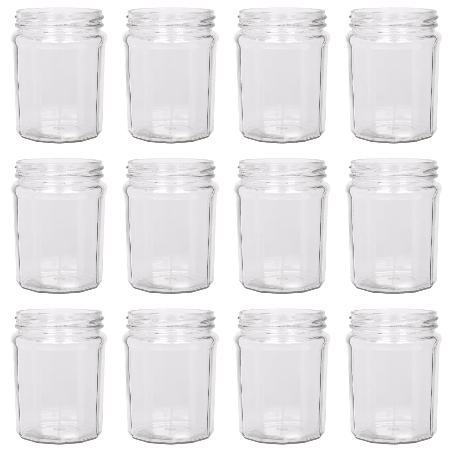 Argon Tableware No Lid Glass Jam Jars - 380Ml - Pack Of 12 - Empty Screw Top Kitchen Storage Jar For Food, Honey, Spice, Pickling, Preserving, Candle Making