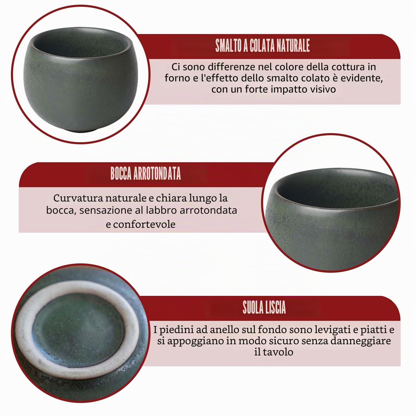 Set di 5 tazze da espresso in ceramica, con pareti spesse, 50 ml, senza manico, di alta qualità, in gres porcellanato, ideali per espresso, moka, tè, regalo per donne e uomini