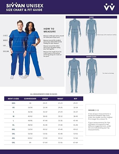 Miniatura 6 de Sivvan Conjunto médico unisex duradero, camiseta clásica con cuello en V y pantalones médicos con cordón para hombres y mujeres, 5 bolsillos