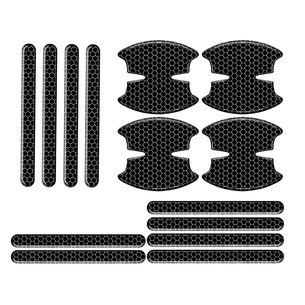 Vividcrate Car Door Handle Protector & Reflective Safety Strips for Peugeot 308 (T7 T9 P5 2007-2025 2026), Anti-Scratch Paint Guard Stickers with 3D Honeycomb Pattern, Night Visibility Decals