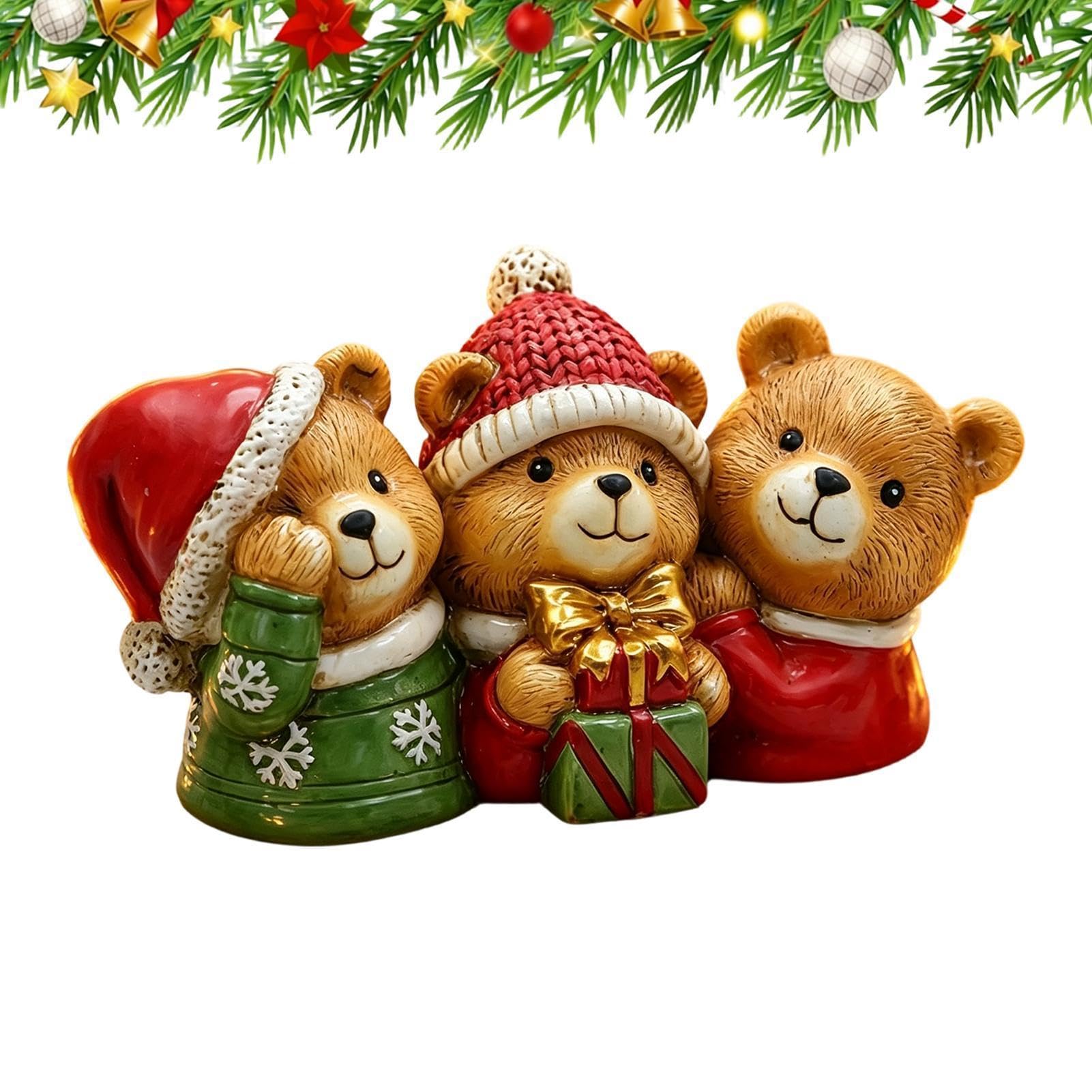 Figura Orso Natalizio Centrotavola In Resina Orsetto Con Cappello Di Babbo | Figurine Per Le Feste Natalizie Per Soggiorno Camera Da Ufficio Scrivania Libreria Ingresso Davanzale