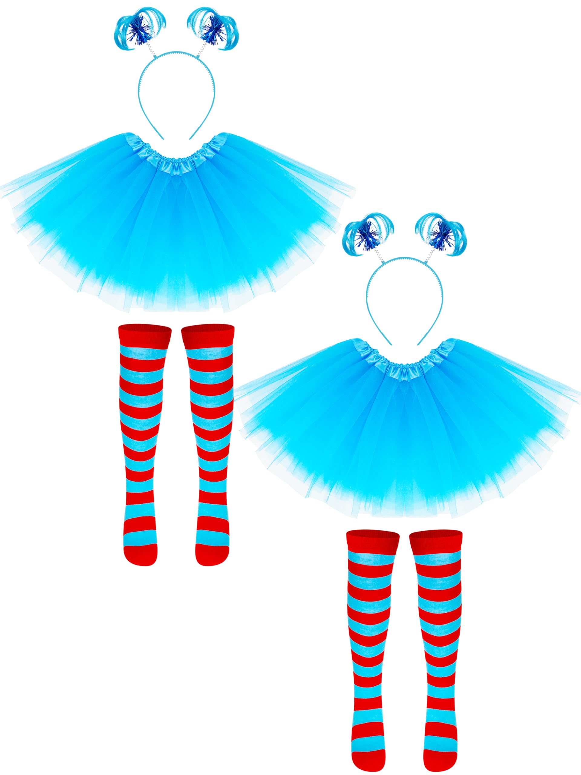Luces 2 Set Blue Cosplay Outfit, Tutu Costume Set for Girls, Tutu Skirt Ponytail Headband Stripes Socks for Costume Party