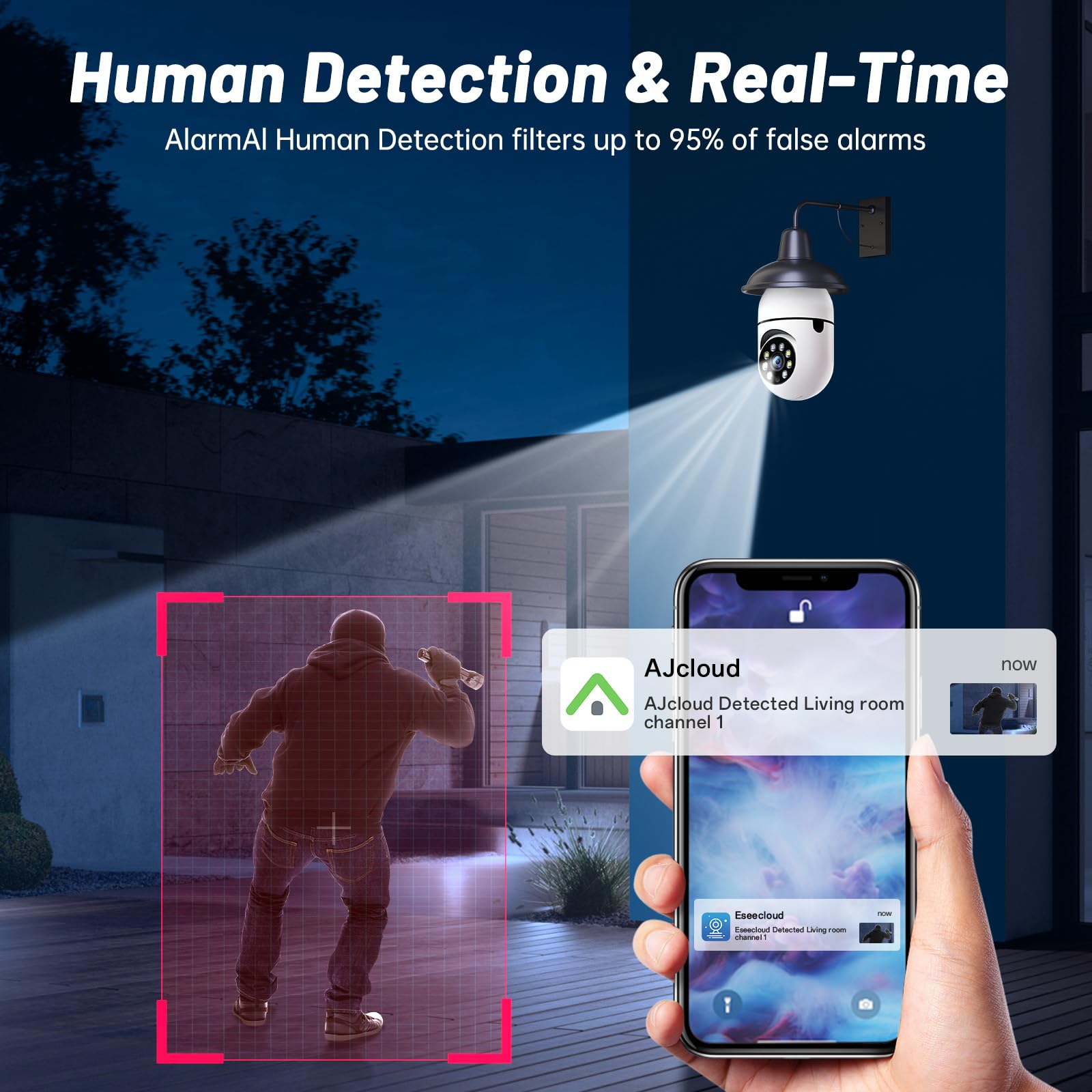 Telecamera di sicurezza con lampadina, 2.4G/5G WiFi Telecamere di Sicurezza Esterna Wireless Telecamere di Sicurezza Domestica 2K Telecamera di Sicurezza Domestica Allarme Rilevamento Movimento