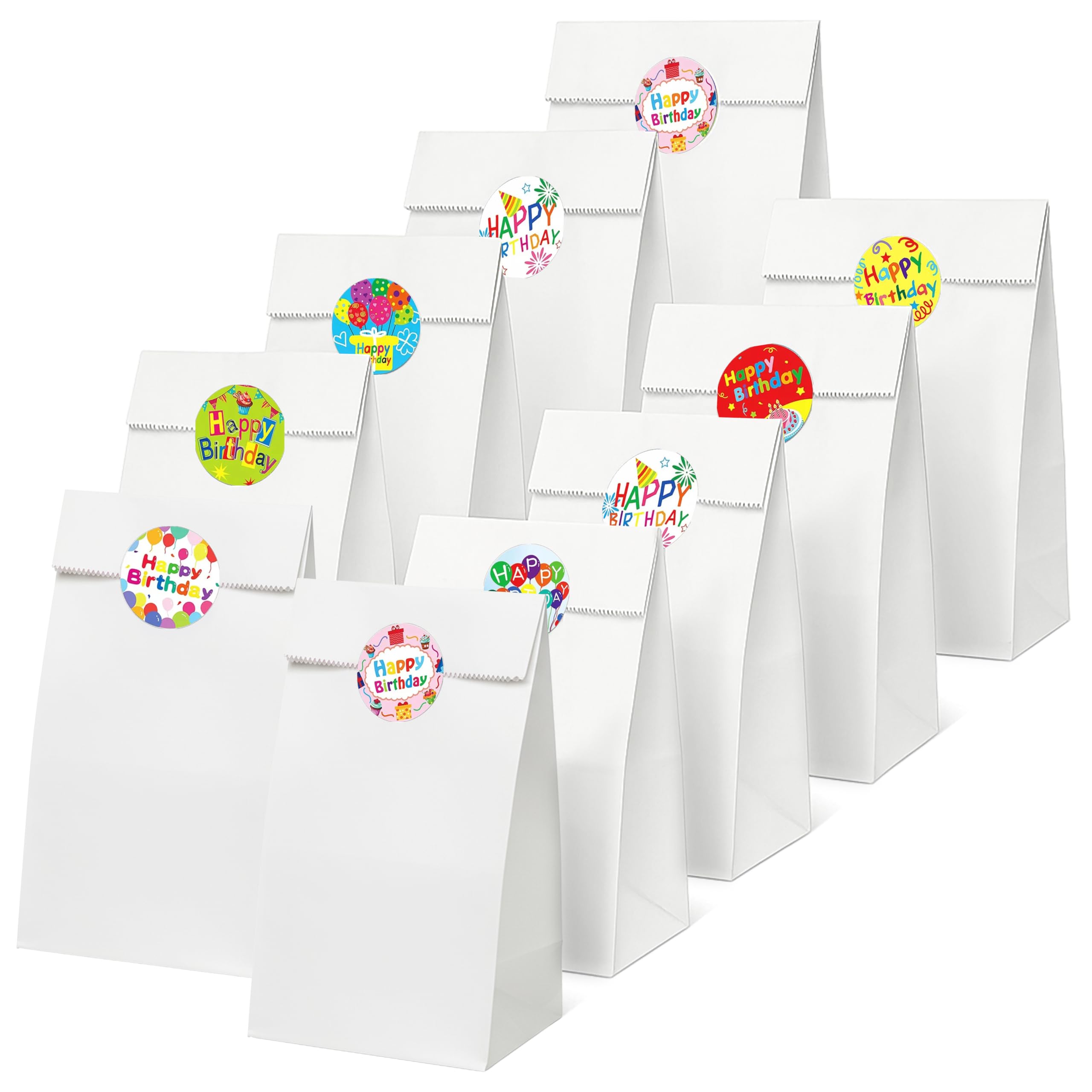 Thepaperbagstore 40 White Paper Party Bags with Happy Birthday Stickers