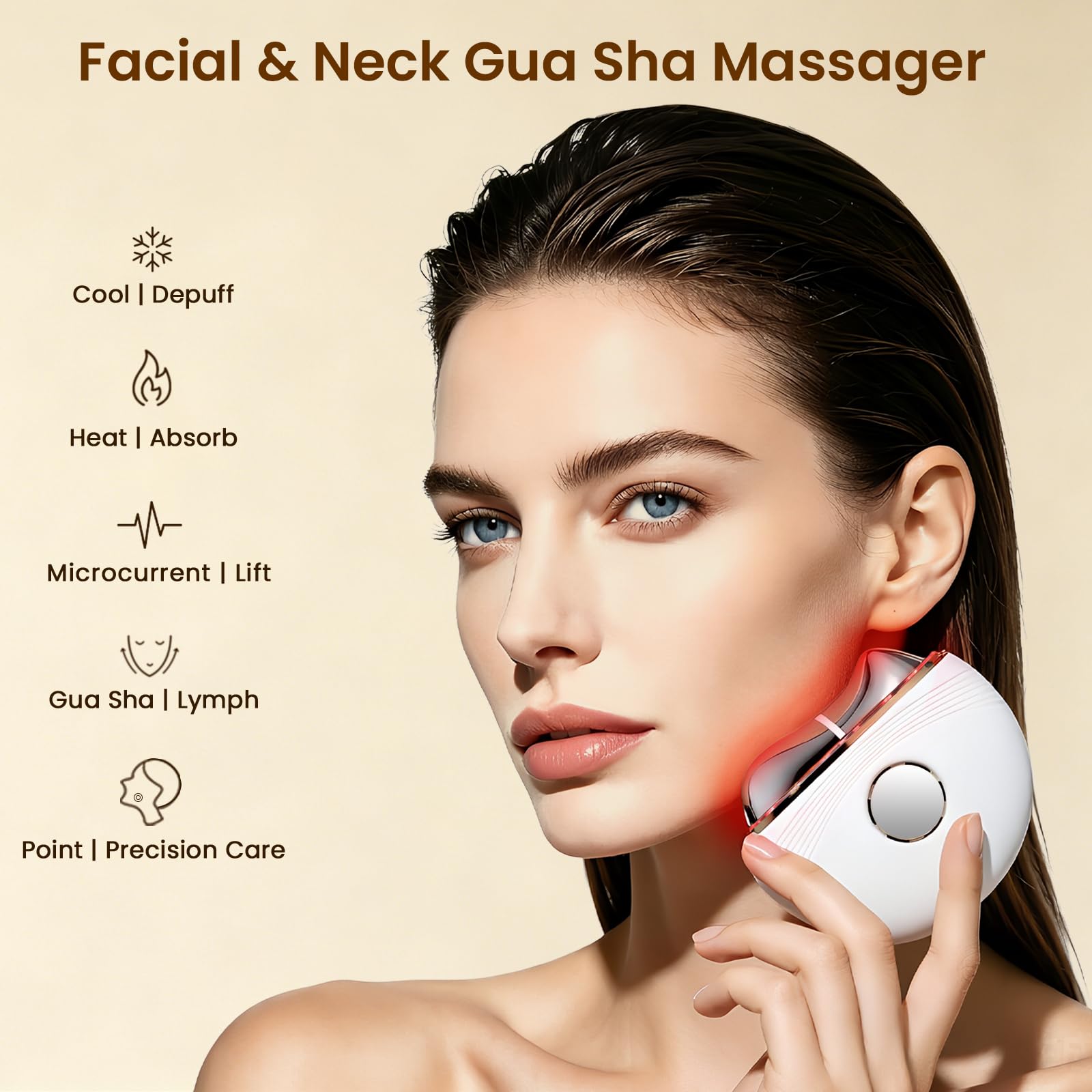 Red Light Electric Gua Sha Facial Neck Sculpting Tools with Heat, Cold, Microcurrent, Lymphatic Drainage Massager Device for Lifting Firming Contouring | Pressure Point Fascia Release | Cool Depuffing