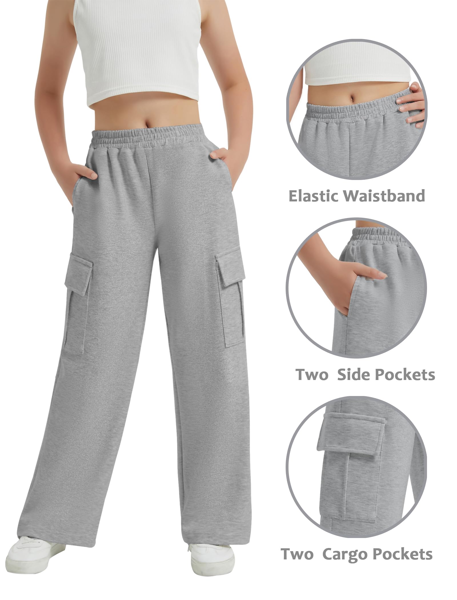 EXARUS Mädchen-Jogginghose mit Cargotaschen, elastischer Bund, weites Bein, leger, hohe Taille, 6–14 Jahre