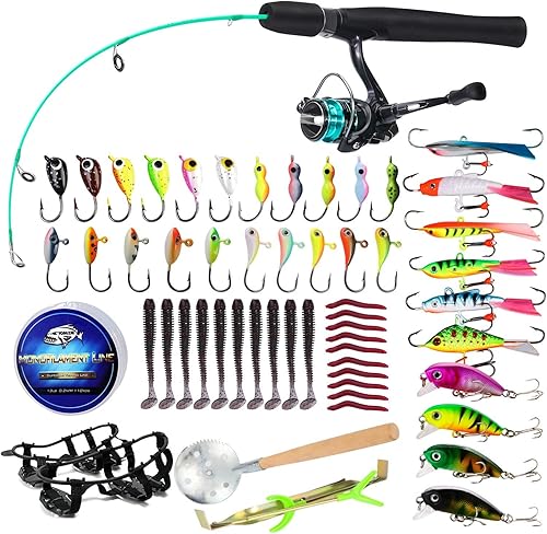 Miniatura 9 de Combo de caña y carrete para pesca en hielo Sougayilang, kit completo de equipo de pesca en hielo, incluye jig de hielo y accesorios para pesca en