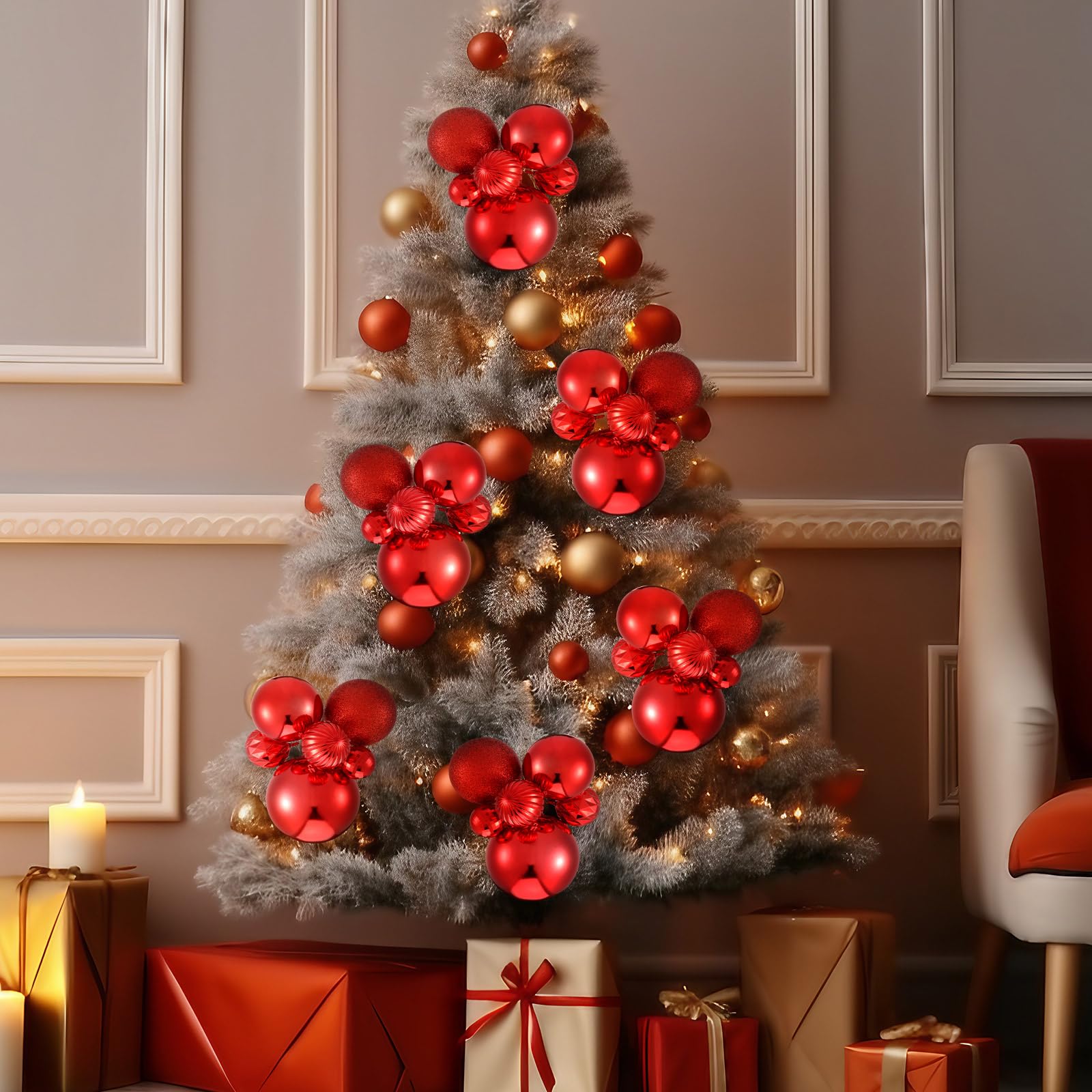 Soulchen 6 große Weihnachtskugel-Cluster, Set mit 6 Weihnachtsbaumkugeln, Ornament, Cluster für Weihnachtsbaum, Weihnachtsdekoration, Rot, matt