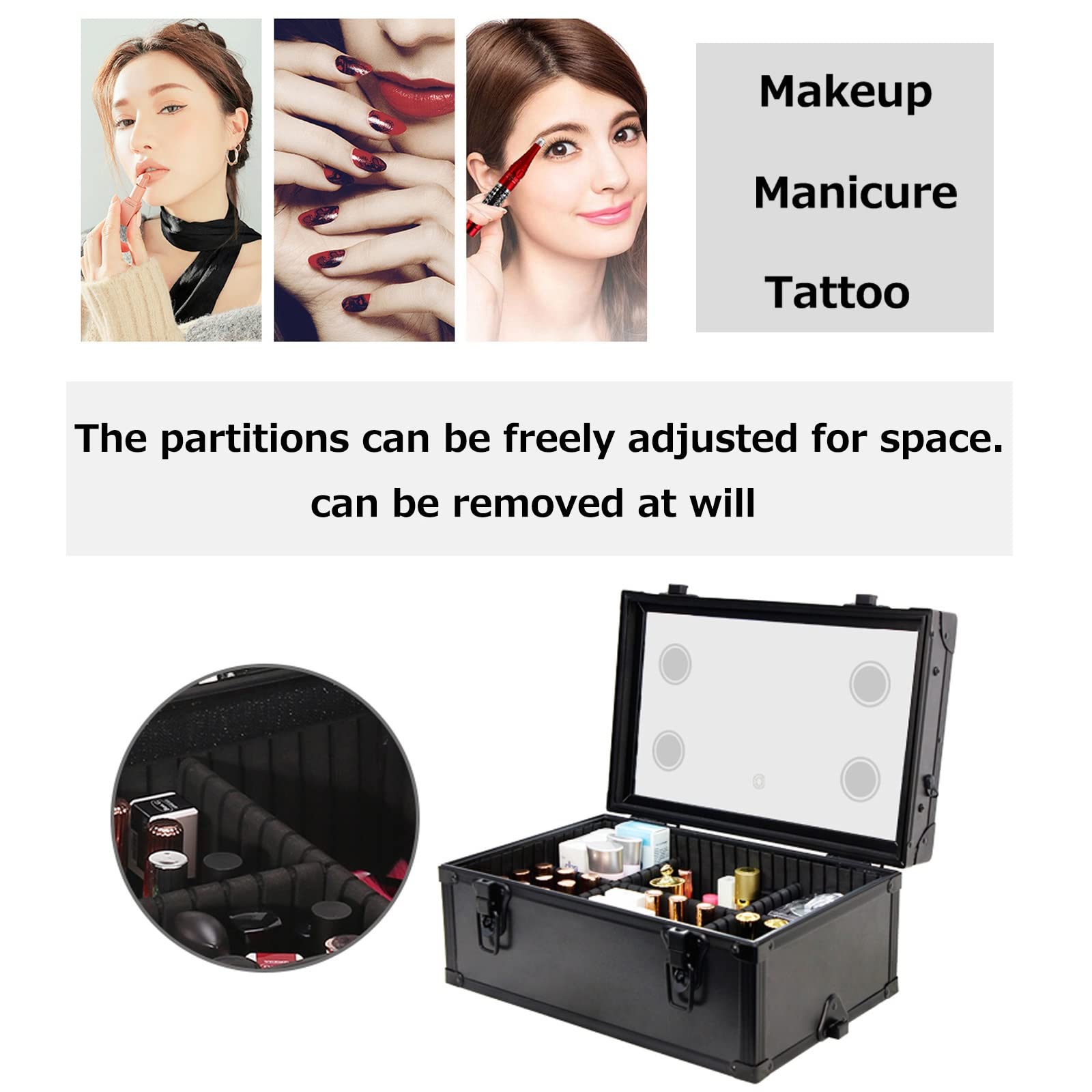 プロ仕様 トレインケース メイクボックス 大容量 持ち運び便利 美容師バッグ Amazon.co.jp: ハンドル付きトロリーメイクアップトレインケース、大