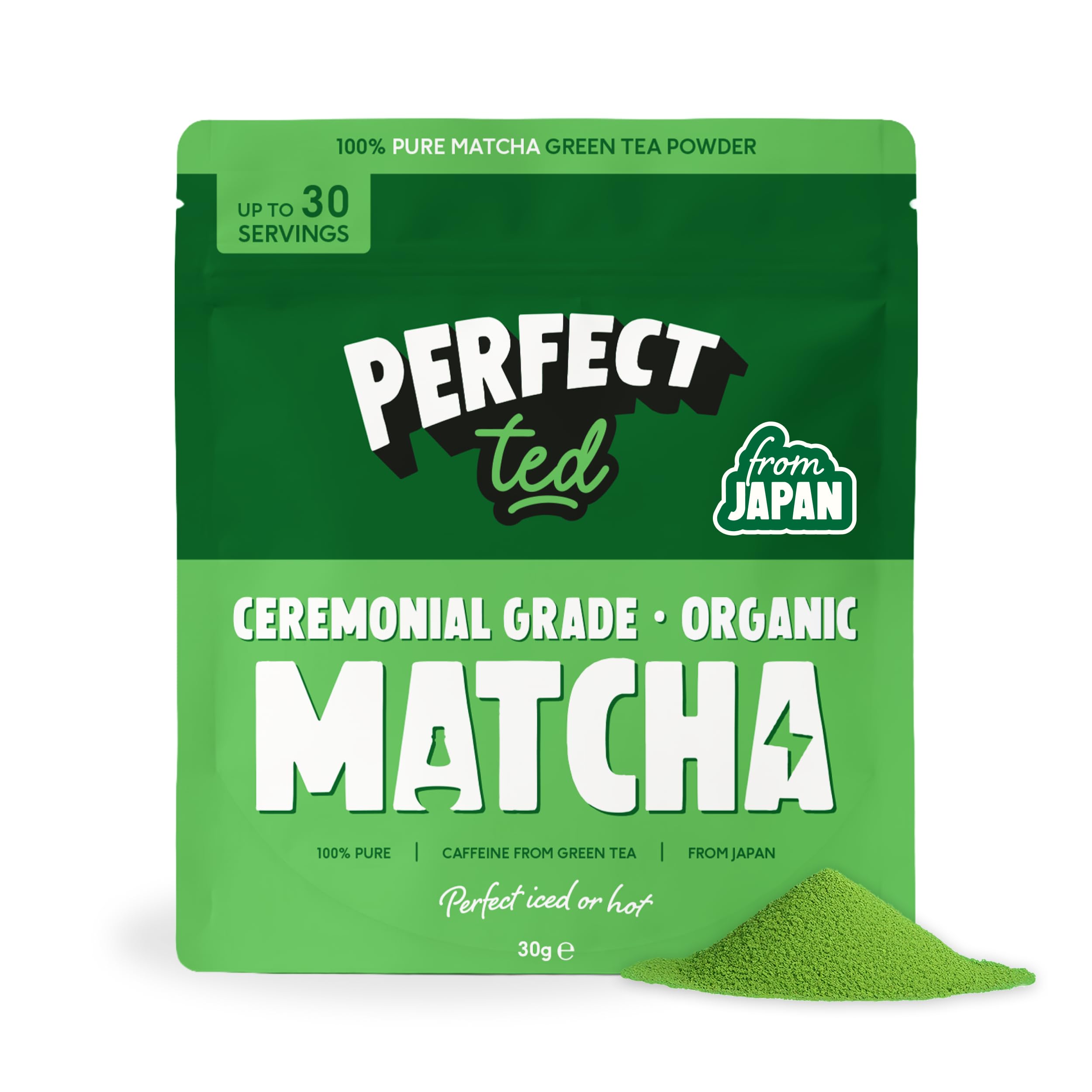PerfectTed Organiczna Ceremonial Grade Matcha Powder | 30 g | Jedno pochodzenie z Uji, Japonii | Ręcznie wybierany z lokalnych zrównoważonych gospodarstw