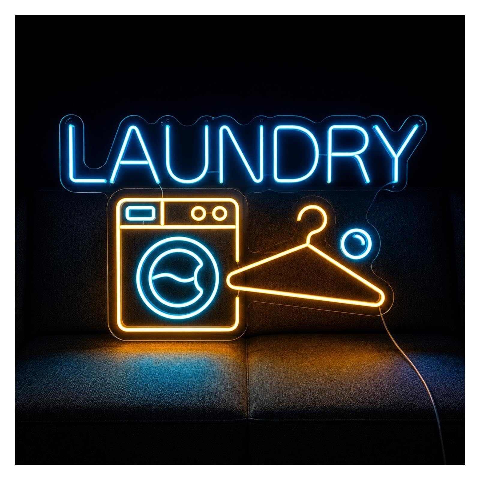 Insegna al Neon Insegna Al Neon Laundry Dimmerabile | Modello Di Appendiabiti Per Lavatrice Luce A LED Per Balcone Lavanderia A Gettoni Home Room Decor 55cm