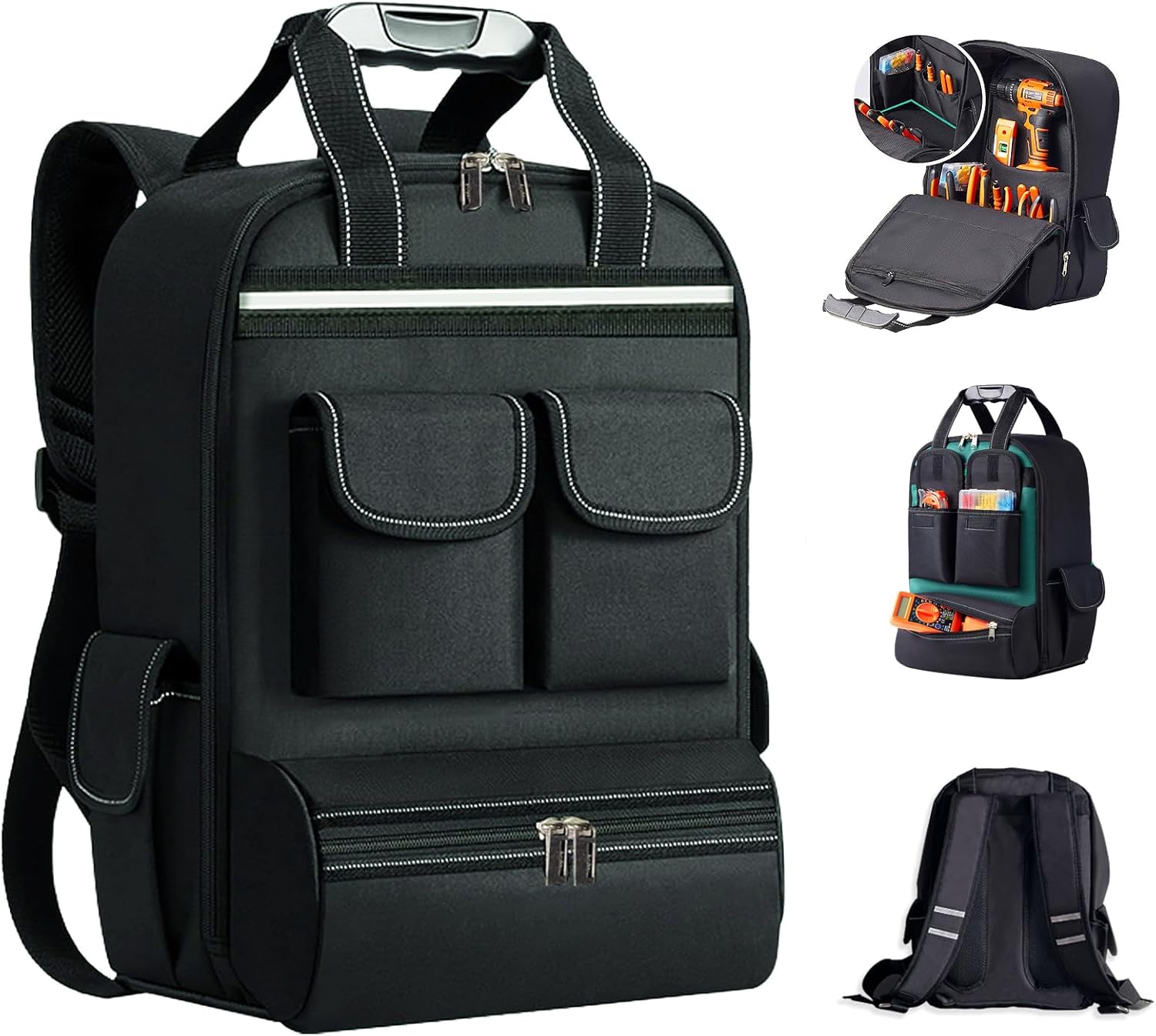 Tool Backpack for Men 18 Inch Heavy Duty Waterproof Multiple Pockets Bag Organizer with Shoulder for Electrician Mechanics HVAC Engineer