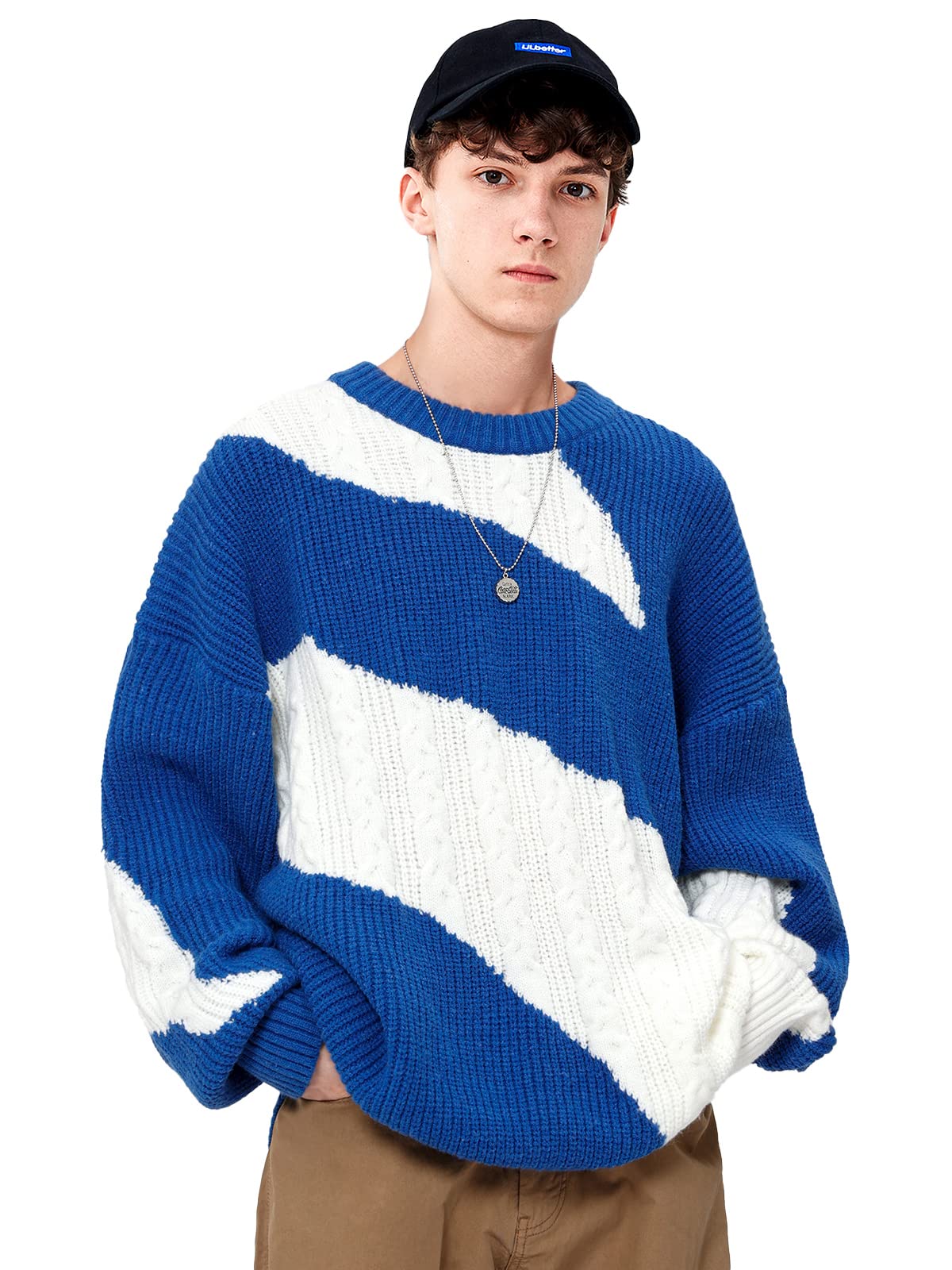 Aelfric EdenMen's Pullover Women's Oversized Knitted Jumper Basic Crew Neck Unisex Plain Jumper Knitted Loose Winter Jumper Casual Sweater