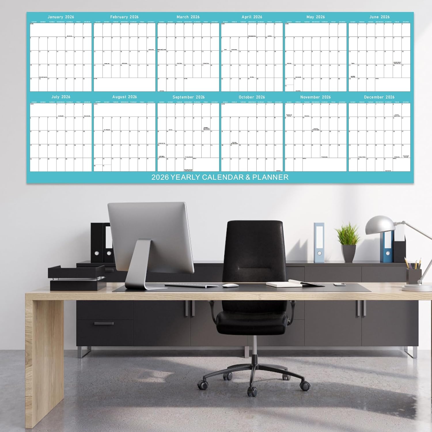17" x 38" 2026 Wall Calendar, Wet & Dry Erase Wall Calendar 12 Month, Yearly Laminated Wall Calendars, Reversible Annual Planner, Horizontal/Vertical, Suitable for Home, School, and Office Use (No Creases)