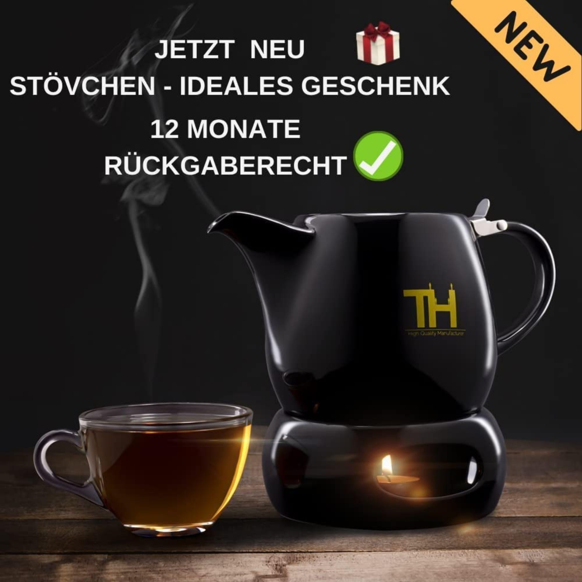 Thiru Design Teekanne mit Edelstahl Siebeinsatz 1,2L - Handgefertigte Premium Teekanne Porzellan Keramik - neuer Deckel - Sieb herausnehmbar - Modell 2023