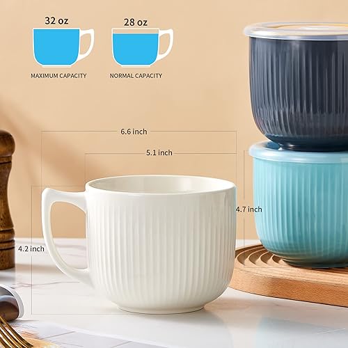 Miniatura 2 de Hoilse Tazón de sopa de cerámica con asa y tapa ventilada, taza grande de sopa profunda de 32 onzas con tapa, cuenco de cereales de viaje para ramen