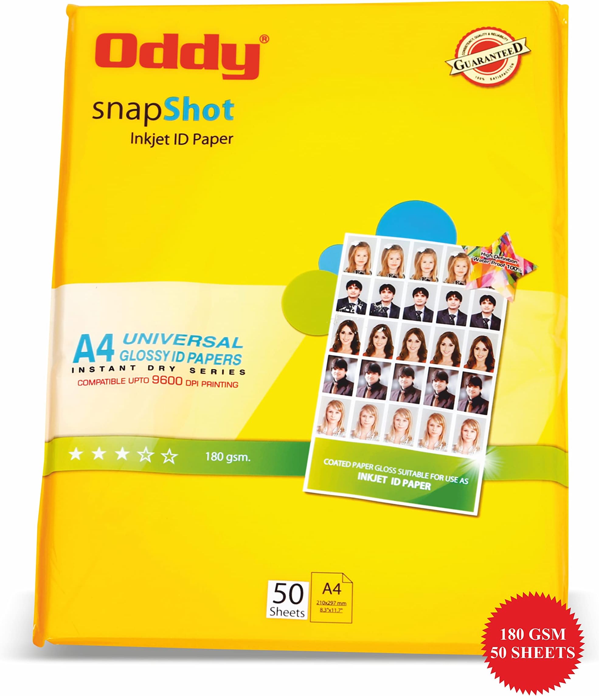 180 GSM A4 Size Glossy Photo Paper – Water Proof, Instant Drying, Pack of 50 Sheets, Compatible with Inkjet Printer