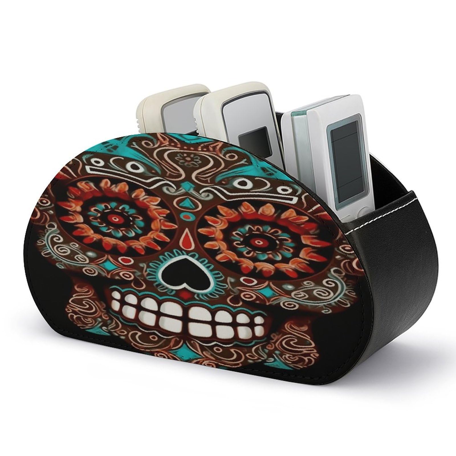 Btcowzrv Style Sugar Skulls Day Of The Dead Remote Control Holder With 5 Compartments