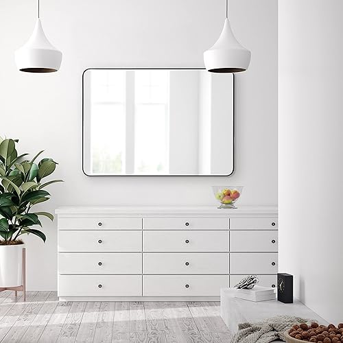 Miniatura 3 de Kate and Laurel Zayda Radius - Espejo rectangular de pared, 20 x 30, dorado, espejo rectangular minimalista con marco de metal con esquinas