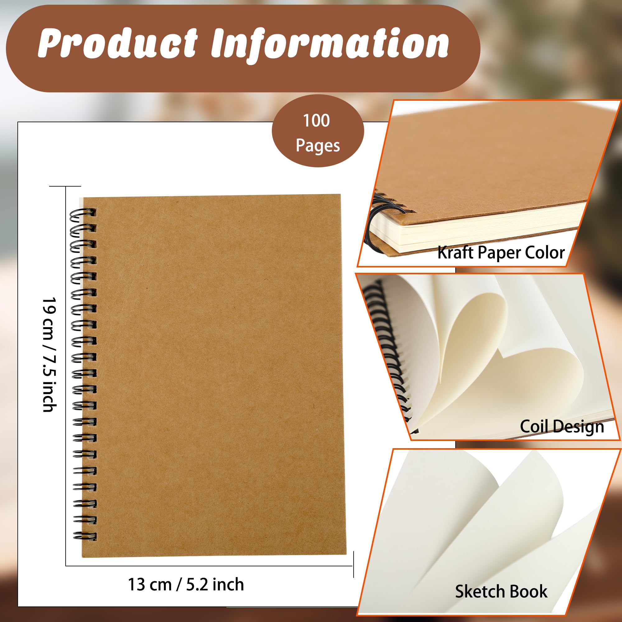 Lot de 15 carnets à spirales vierges en papier kraft marron pour bureau, étudiant, école, écriture, dessin, 100 pages, 50 feuilles, 13 x 19 cm