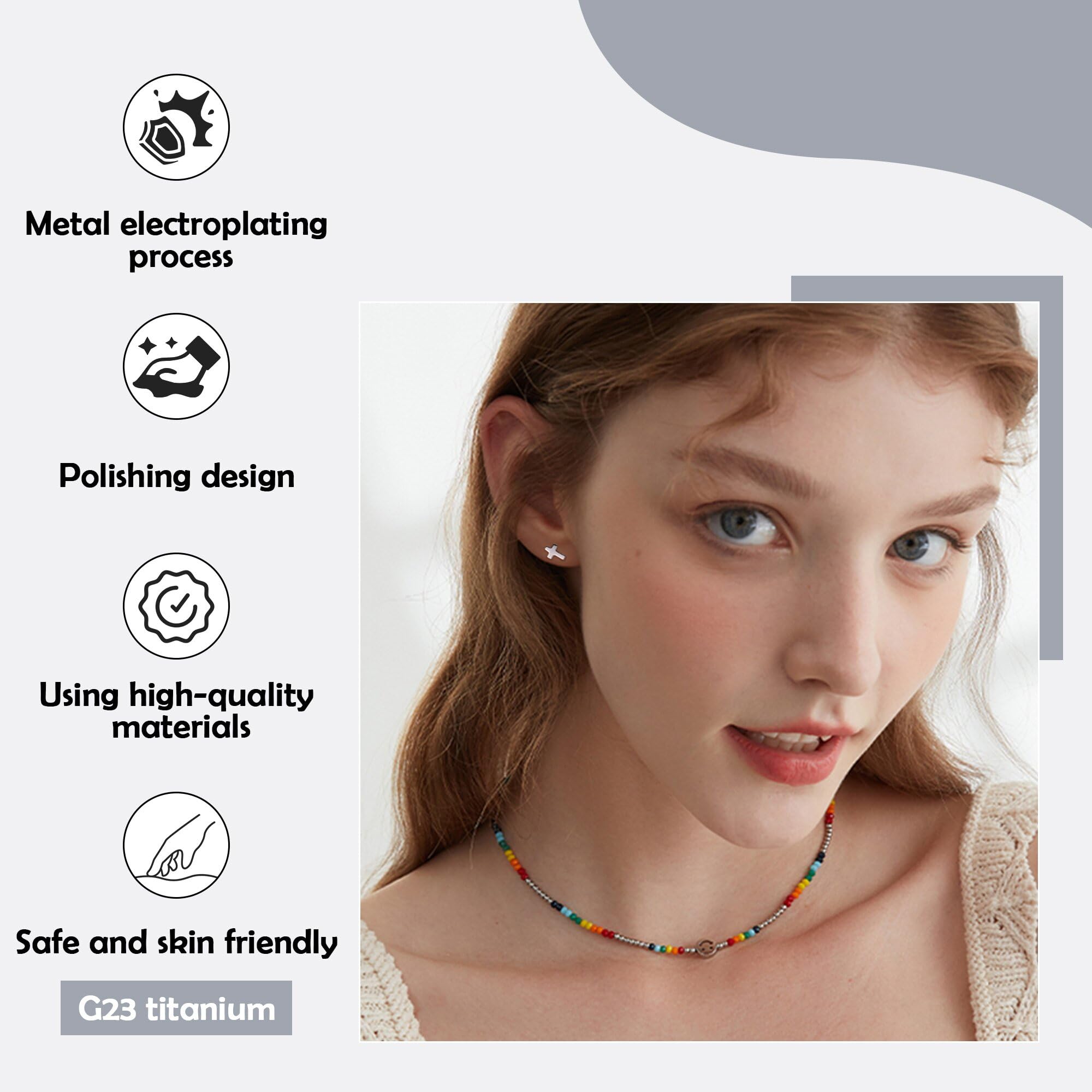 FACOKO Orecchini a lobo da donna in titanio con fondo piatto ipoallergenici, adatti a uomo e donna 5 mm rotondi cavi/croce/fulmine