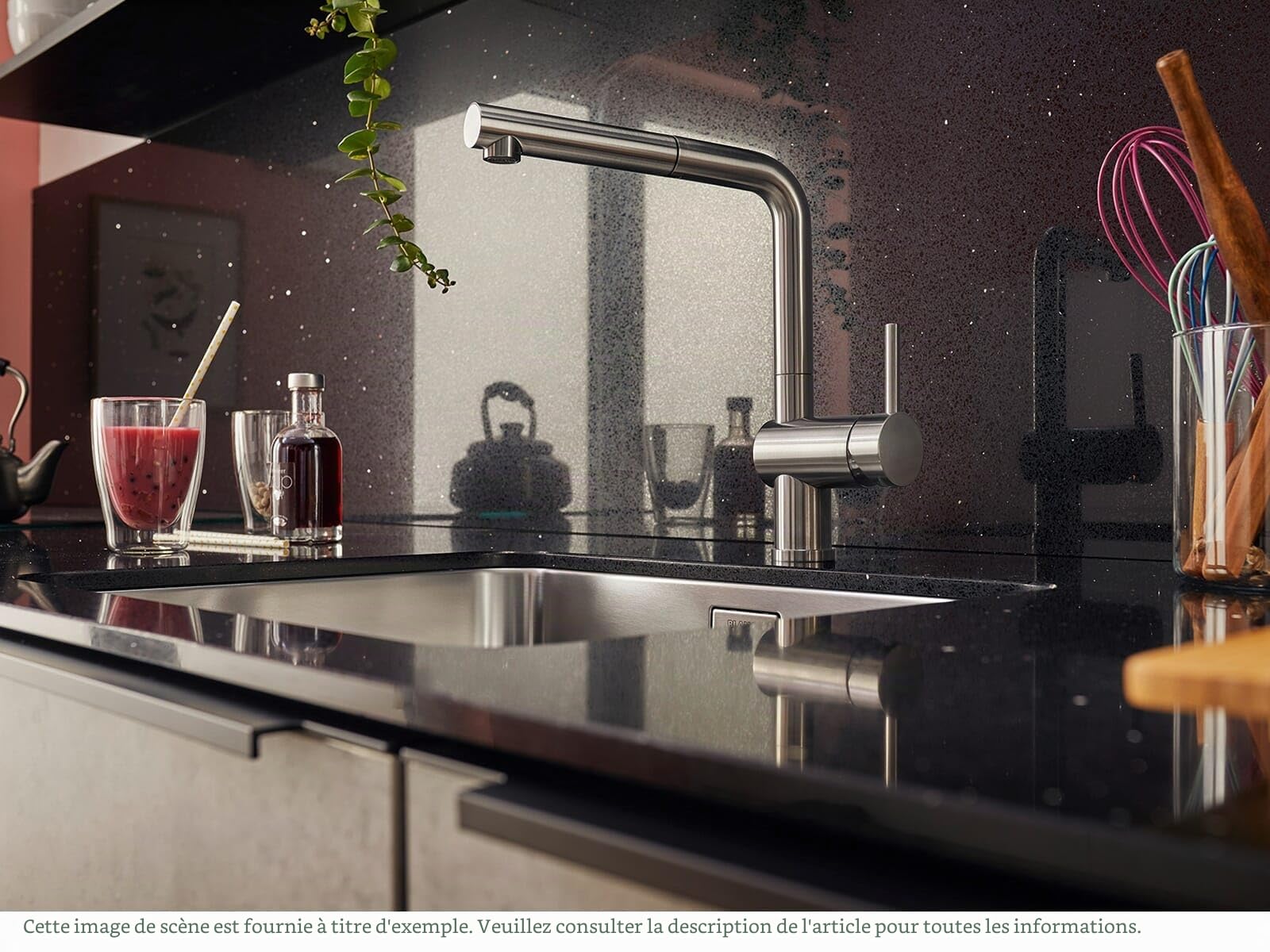 BLANCO LINUS-S Robinet de cuisine en or satiné, haute pression, avec tuyau extractible, clapet anti-retour, cartouche en céramique, qualité de l'eau garantie et économie d'eau