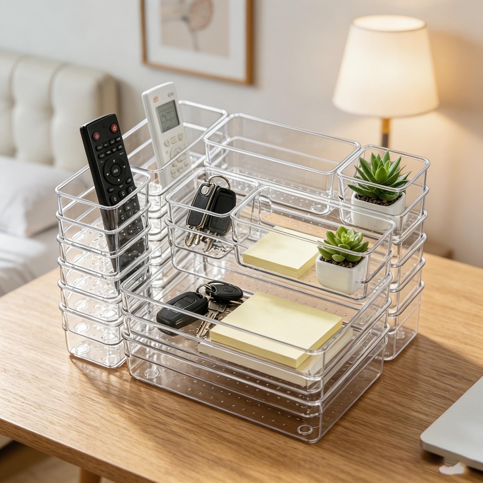 TYNGBT 25-Piece Clear Drawer Organizer Bins, Plastic Storage Trays for Drawer and Desk Organization