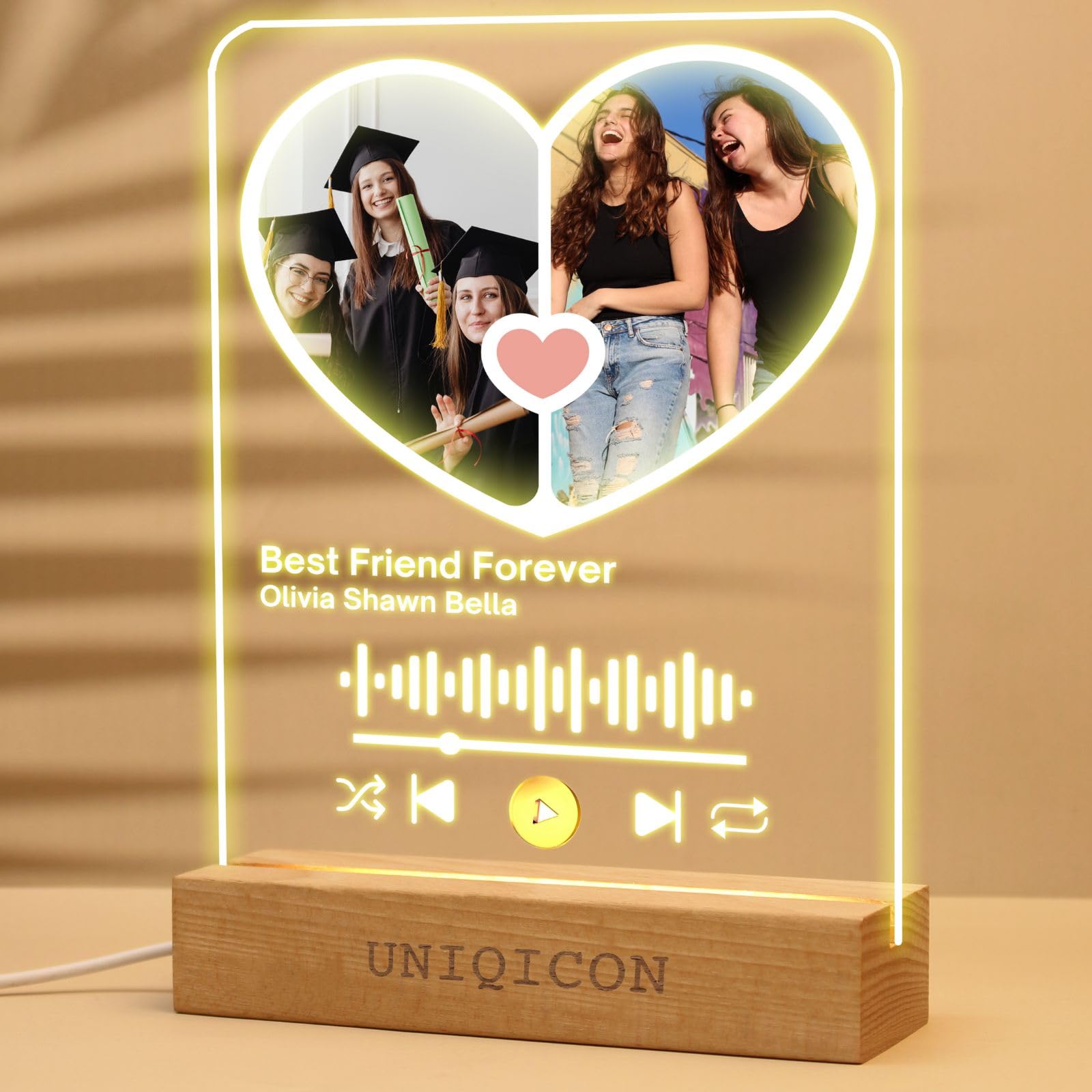 Uniqicon S2 Heart Plaque Personalised Song Plaque, Custom Spotify Heart Picture Frame Lamp, Valentines Anniversary Birthday Love Couples Presents From Her Dad Boyfriend Girlfriend Friends Teenager Nana