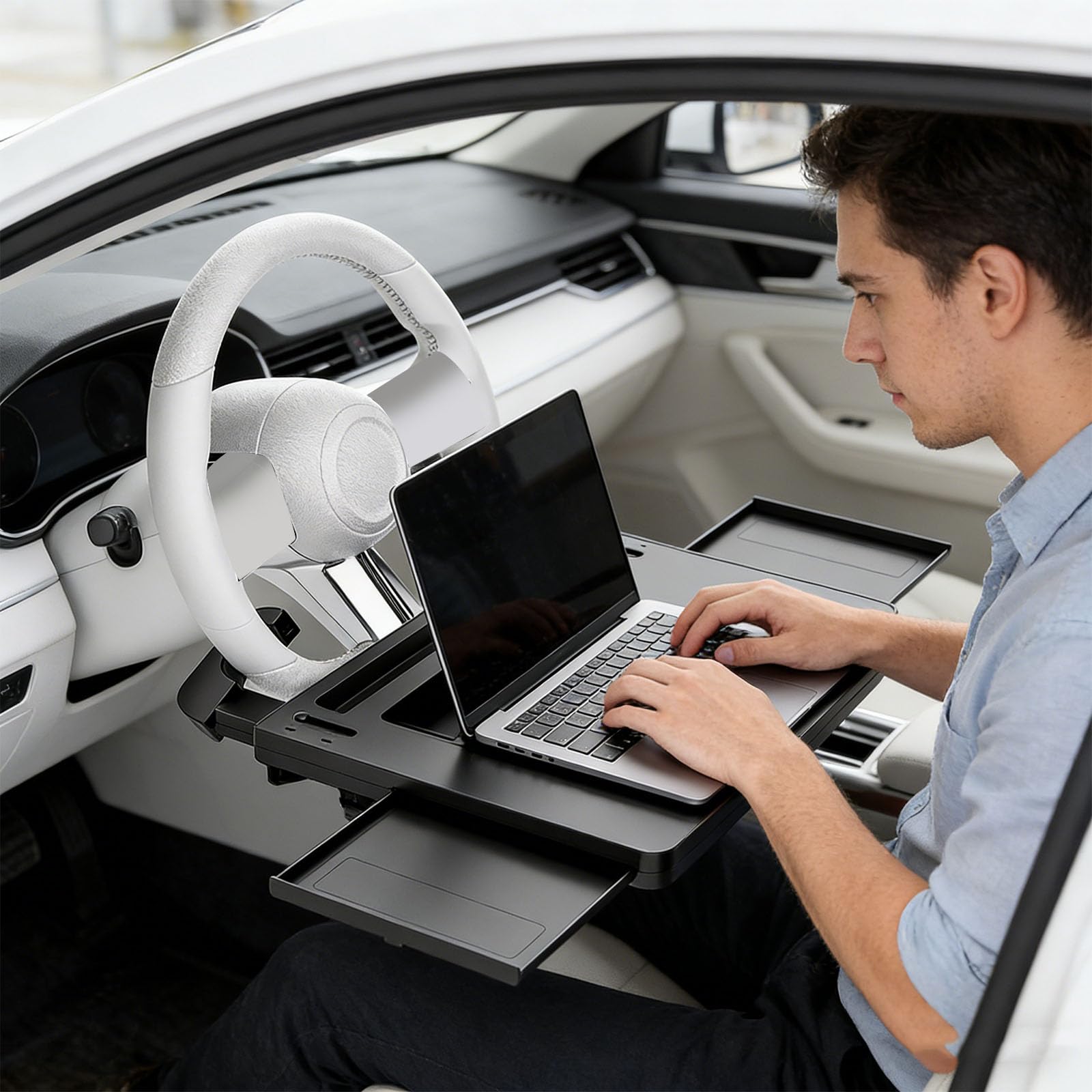 Tavolo pieghevole per auto, strumento di installazione rapida, meno regolabile, angolato, per lavoro, pasti, laptop, libri, viaggi, consolle, scrivania portatile per auto