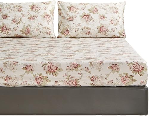 Miniatura 8 de DaDalogy Bedding - Sábana bajera de 100 % algodón con rosas de cabaña  Sábana de cama vintage Shabby Chic con flores rosas rosas de 15 pulgadas de