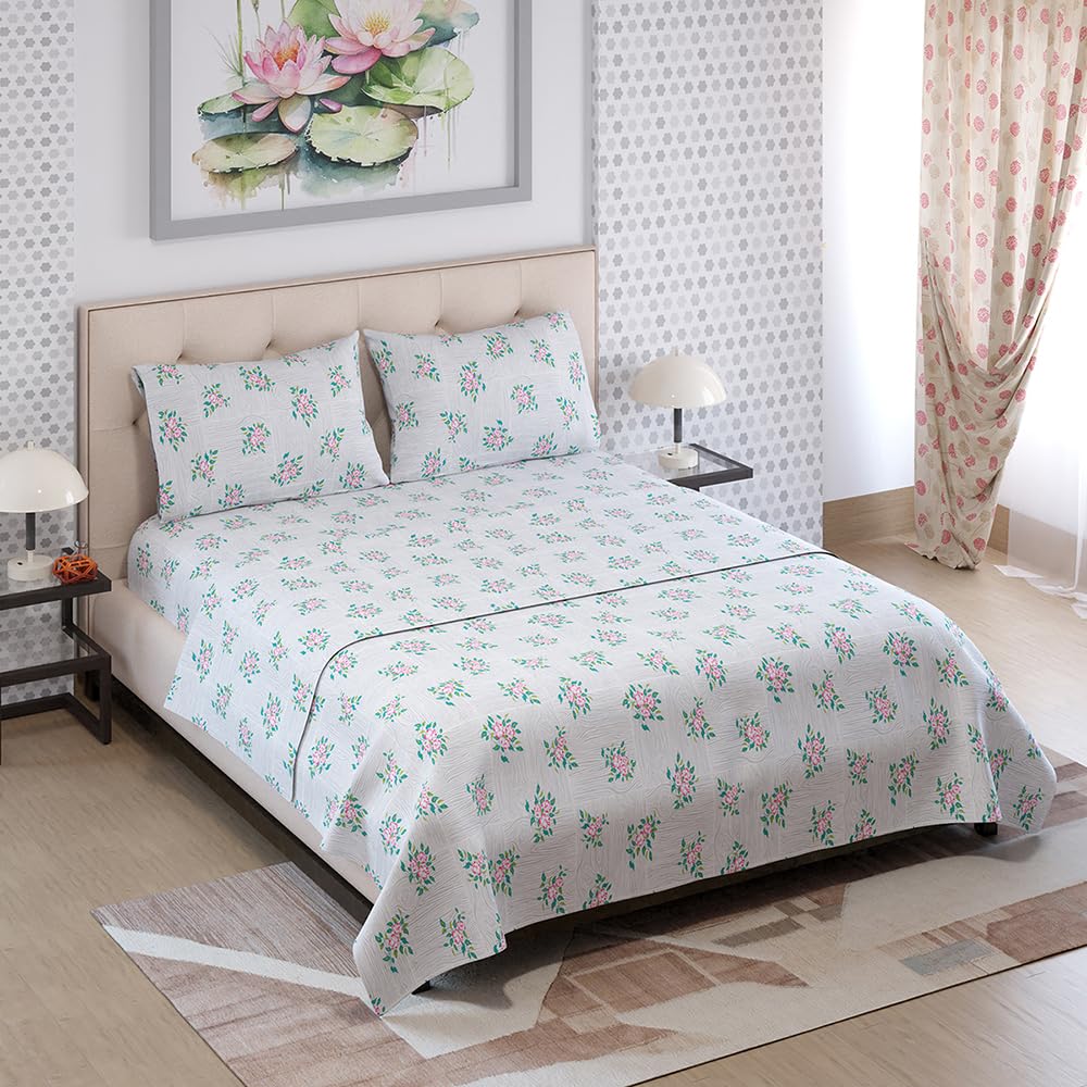 Queen Size Striped Bedsheet Set - Blue & Red -31