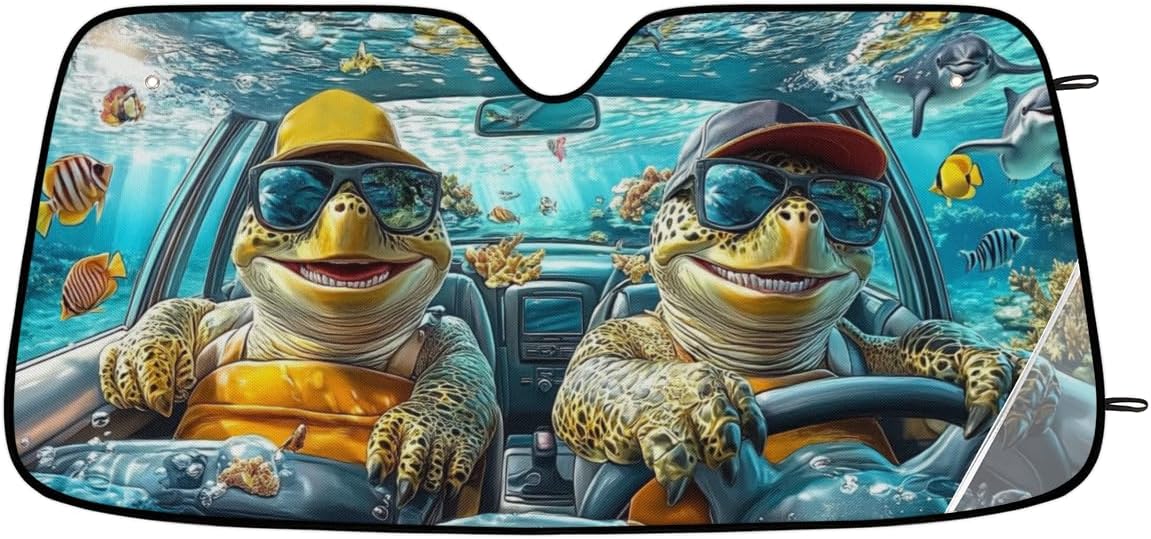 Sun Shade for Car Windshield - Foldable Car Sunshade Windshield for Front Window,Block UV Sun Visor for Fits SUV Truck 55"x27.6" Automotive Accessories(Sea World Turtle)
