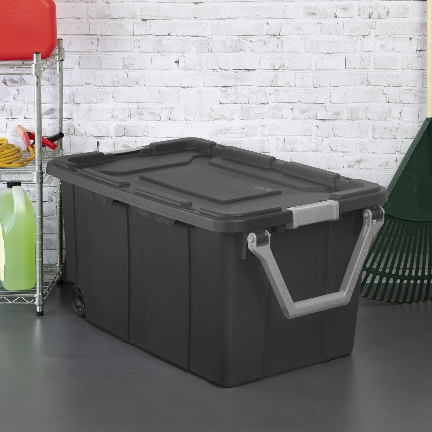 2 Pack 40 Gallon (160 Quart) Heavy-Duty Wheeled Storage Bins - Industrial Rolling Totes with Secure Latch Lids for Garage, Camping, Warehouse & Moving Organization (Gray)