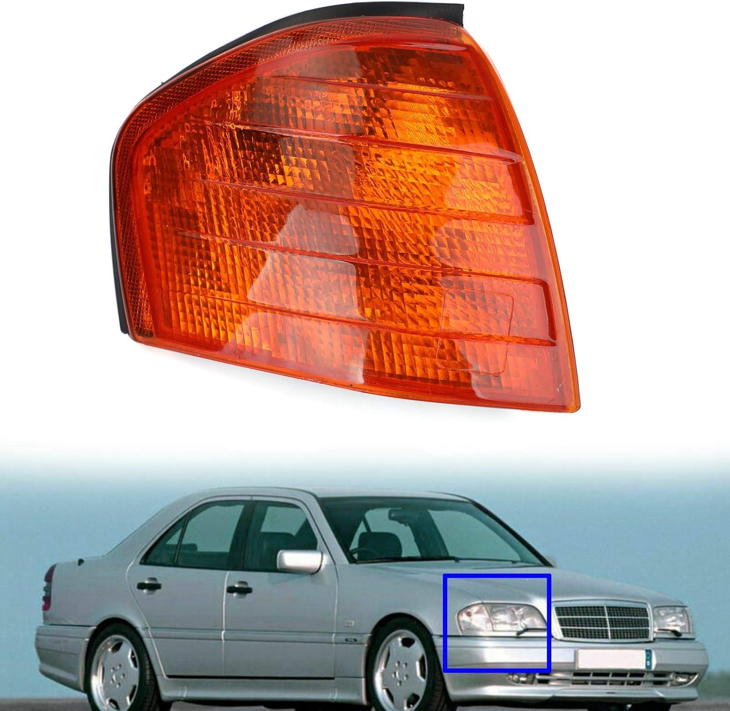 Areyourshop Car Corner Light Assembly, Right Corner Lights Turn Signal Lamps fits for Benz C Class W202 1994-2000 2028261143