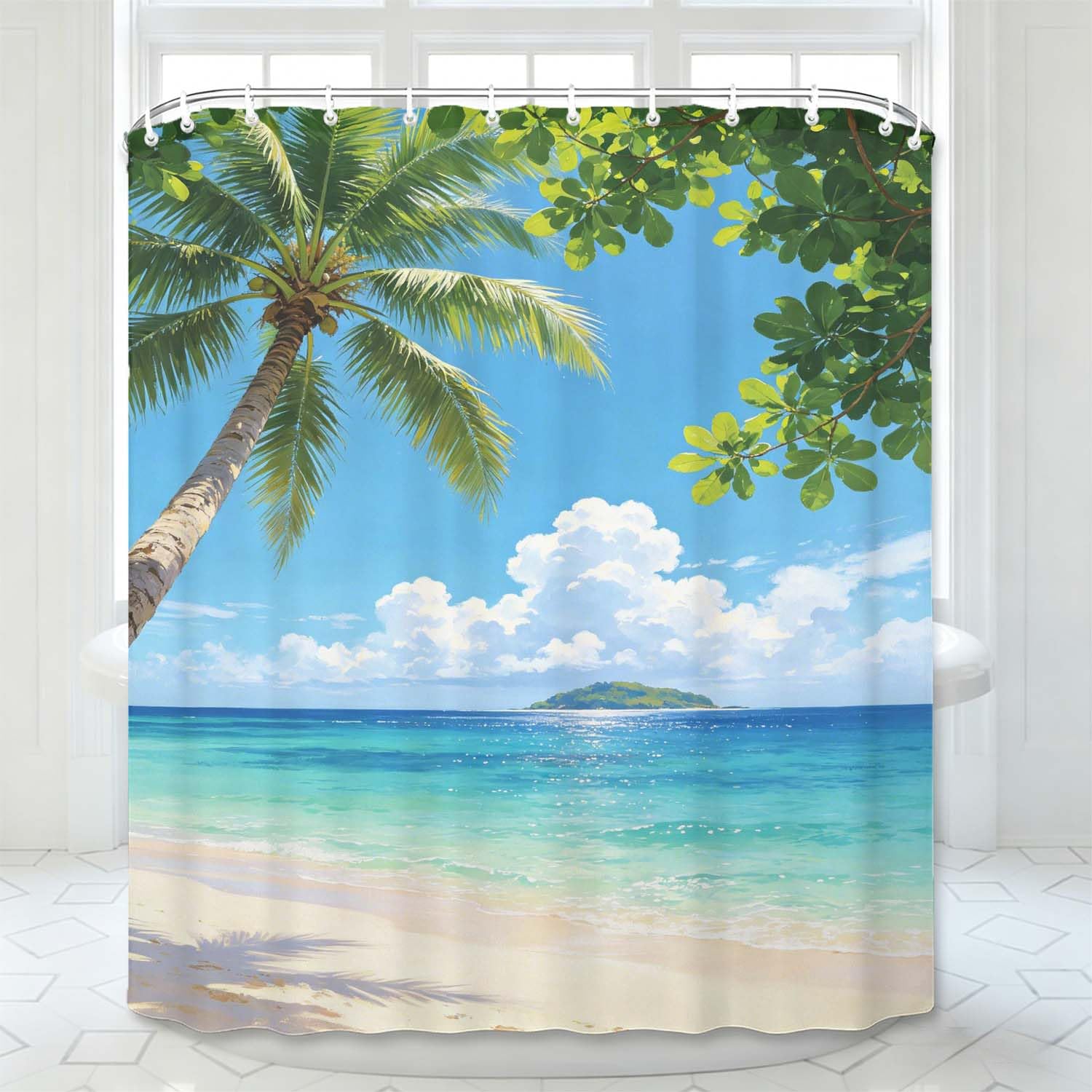 Rideau de douche 200x200 imprimé palmiers tropicaux pour une décoration de salle de bain