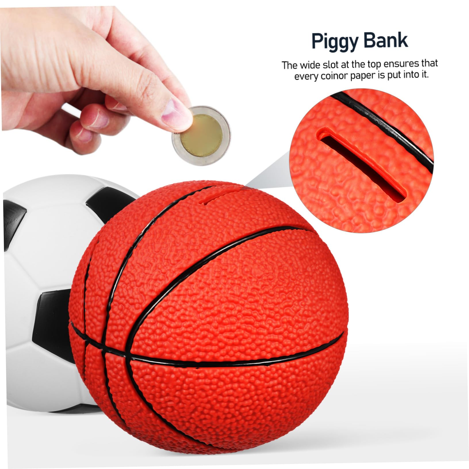 Salvadanaio Divertente Set da 2 a Forma di Pallone da Basket e Calcio in Vinile per Bambini, Decorazione Casa e Risparmio di Denaro per Compleanni