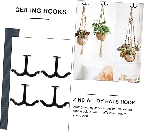 Miniatura 3 de CHILDWEET 4 ganchos de doble garra para el techo, colgador para toallas, bata negra, estantes de plástico resistente, ganchos negros para adornos,