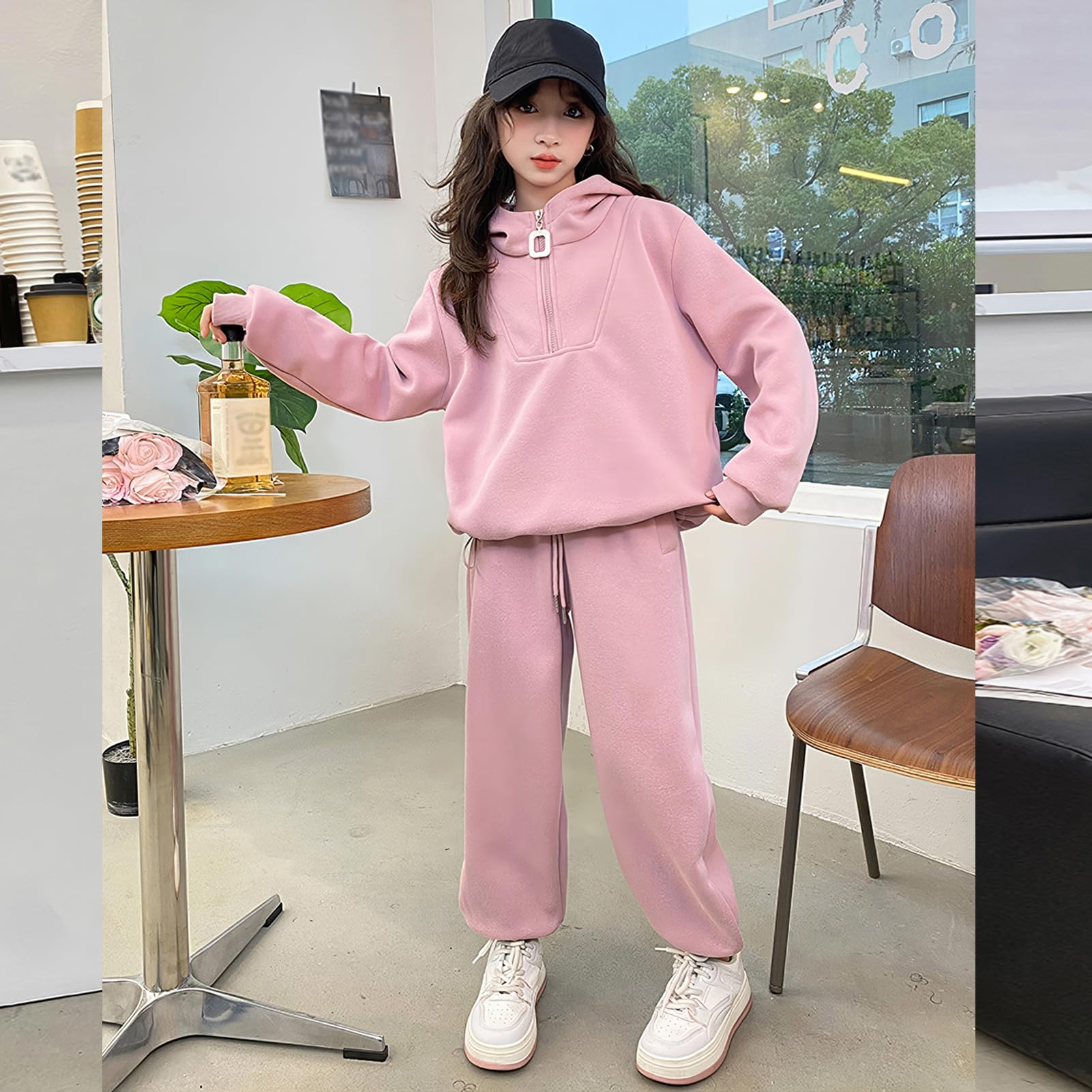 Chándal para niña, 2 piezas, ropa deportiva para niños, clásica, media cremallera, manga larga, sudadera y pantalones, juego de ropa para primavera/otoño, 4-10 años