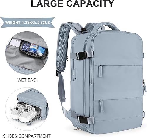 Miniatura 3 de coowoz Mochila de viaje grande para mujeres y hombres,Mochila de transporte,Mochila de senderismo impermeable para deportes al aire libre, Gris