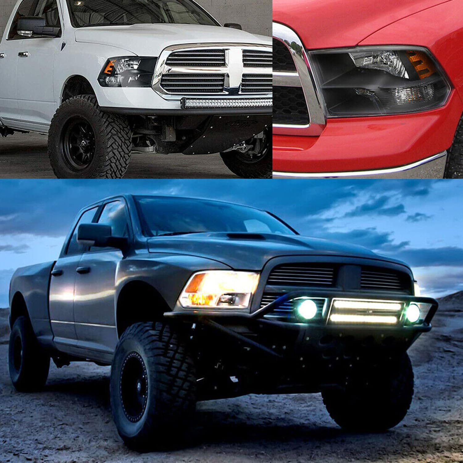 Headlight Assembly Compatible with 2009 2010 2011 2012 2013 2014 2015 2016 2017 2018 Ram 1500,2019 Ram 1500 Classic,2010-2018 Ram 2500 3500 Headlights Headlamp Black Housing Driver and Passenge