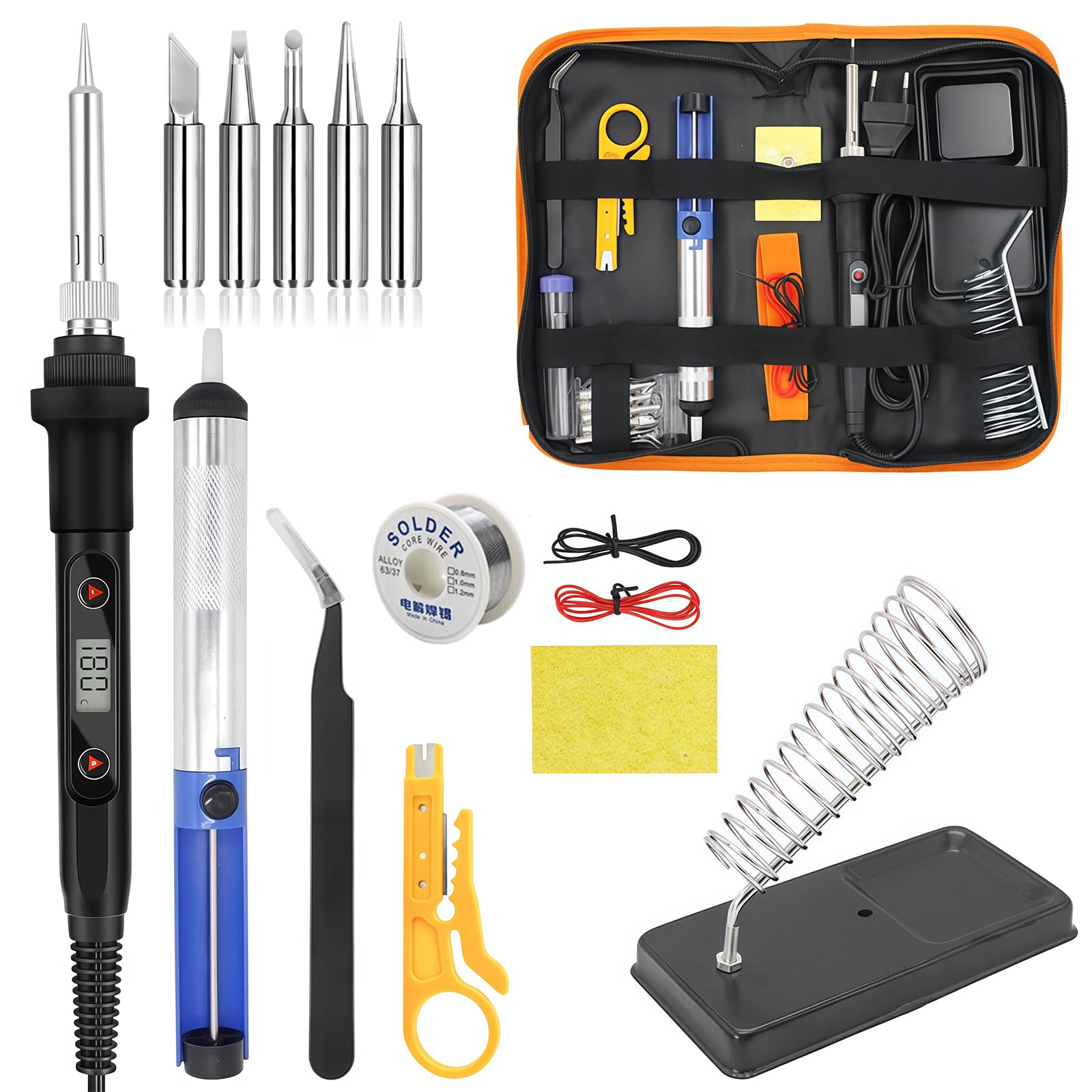 Soldador Estaño Profesional 80W con Pantalla LCD y Temperatura Ajustable 180-500°C, Soldering Kit Completo 15 en 1 con Cautín para Soldar Estaño, Ideal para Soldadores Eléctricos y Soldadura Electrón