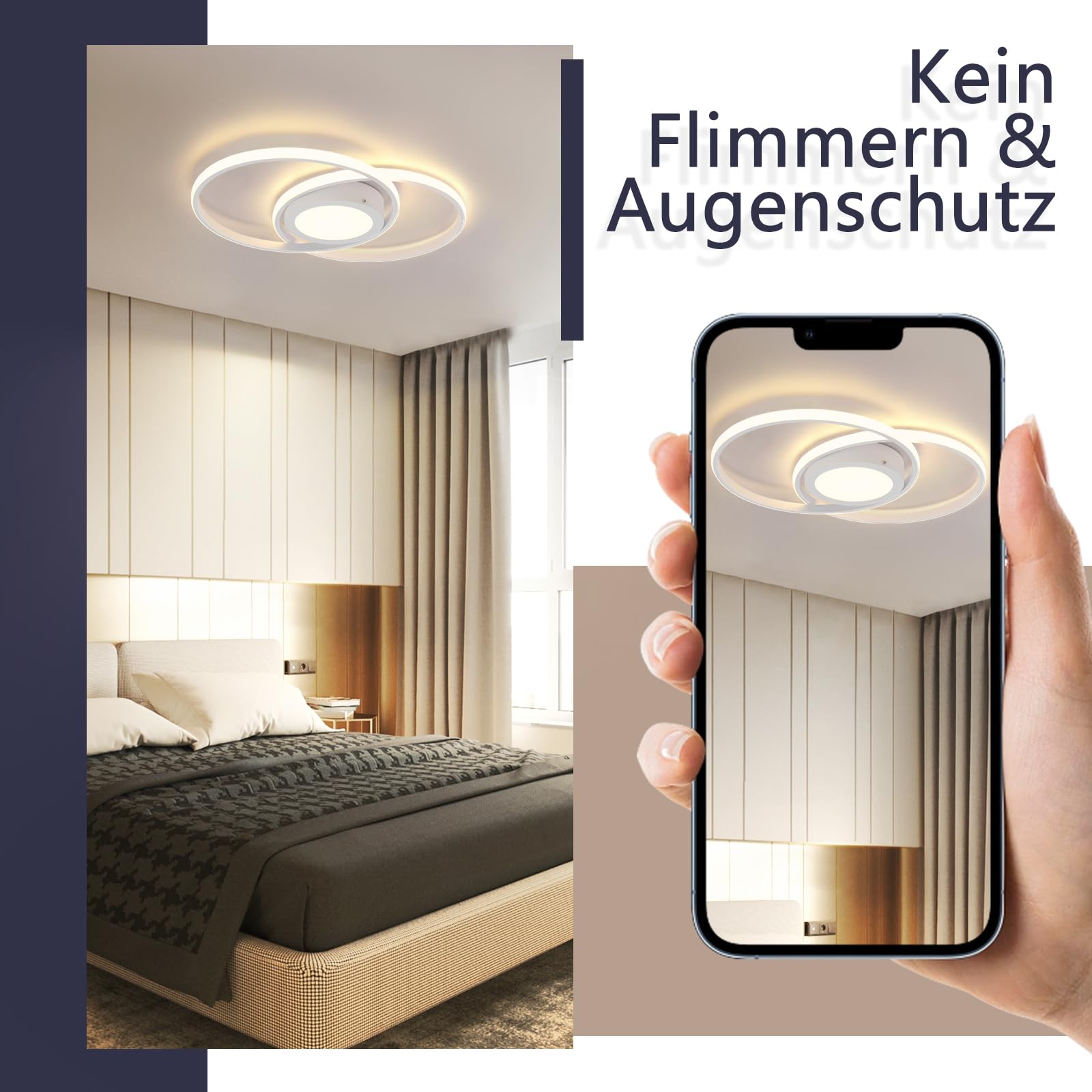 Homefire Deckenlampe LED Deckenleuchte Wohnzimmer - Schlafzimmerlampe Dimmbar mit Fernbedienung 48W Wohnzimmerlampe Weiß 47CM Schlafzimmer Deckenbeleuchtung Modern Küchenlampe für Flur Küche Büro