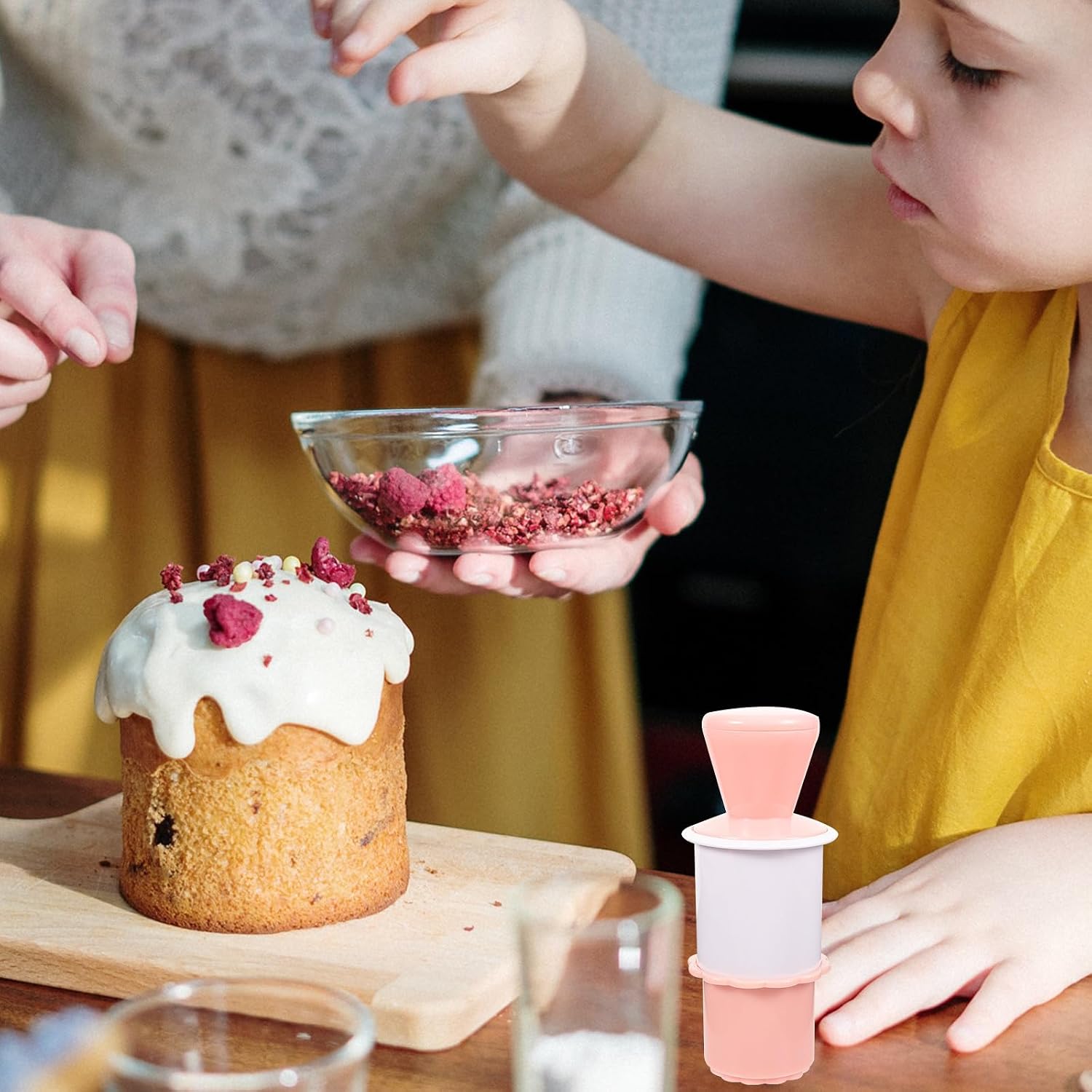 Pink ABS Cookie Press Mold for Desserts and Fondant Reusable