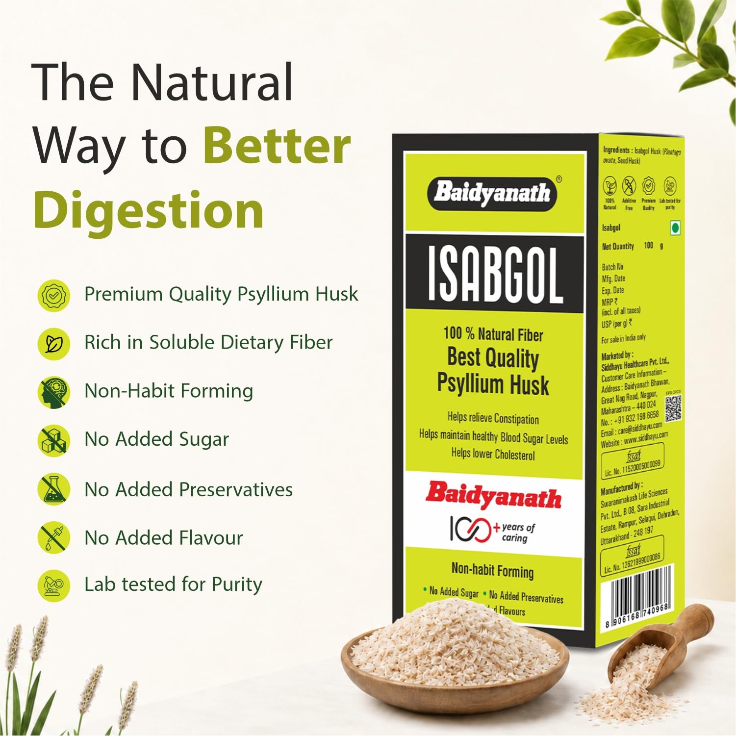 Baidyanath Asli Ayurved Isabgol, 100gm (Pack Of 2) Psyllium Husk - Rich in Fiber | Provides Effective Relief From Constipation & Bloating | Promotes Bowel Health | Non Habit Forming | 100% Ayurvedic — Amazon image 6