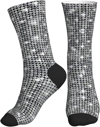Silver Sequin Sparkle Pattern Athletic Running Socks Performance Breathable Crew Socks Outdoor Sports Socks For Men Women