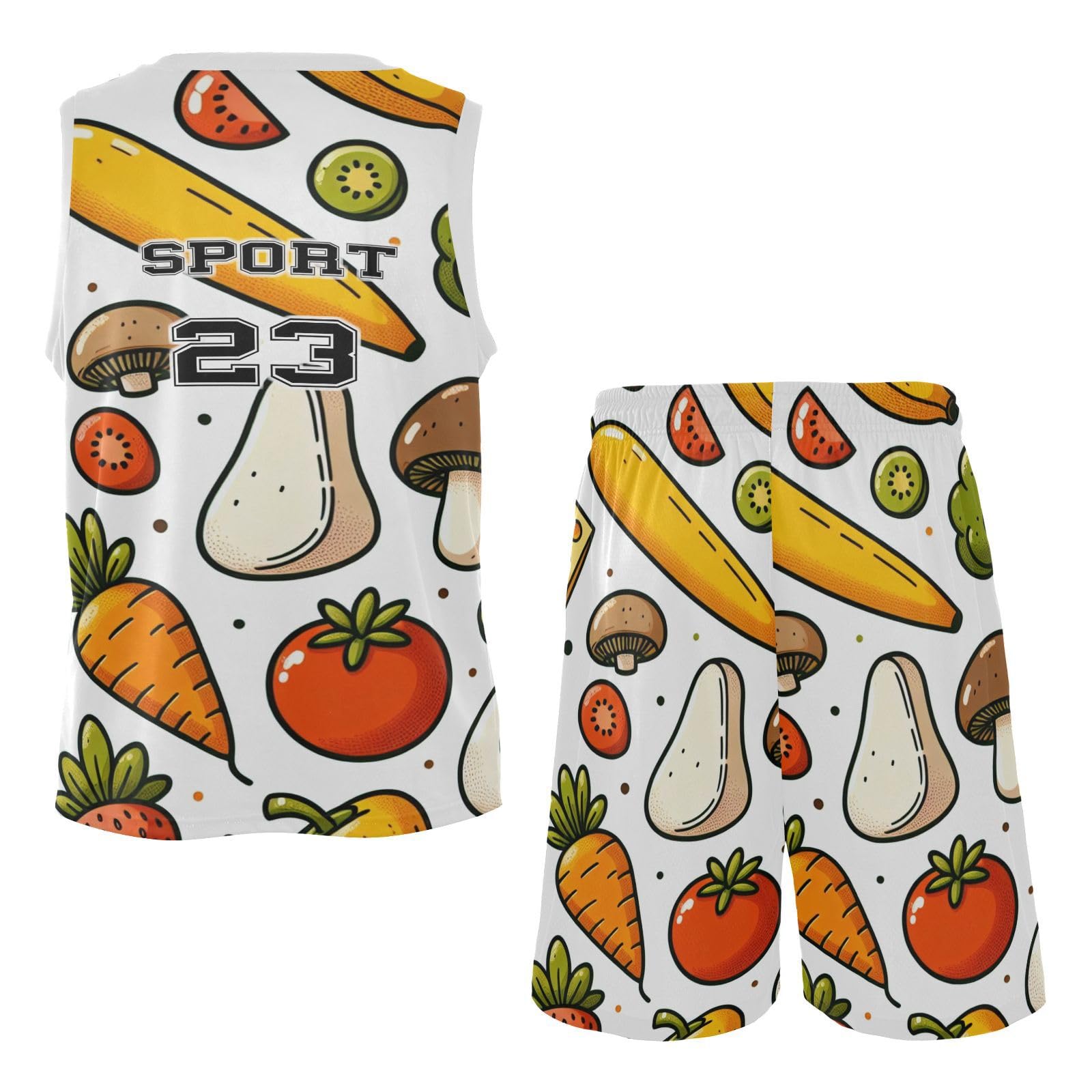 FLildon Colorful Vegetables Boys Basketball Jersey Set Tank Top Shorts Tracksuit Sport Training Suit for Kids, XL